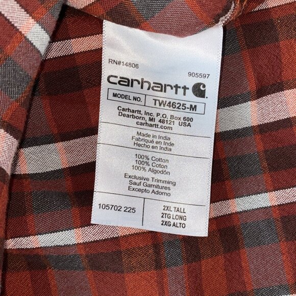 Carhartt Hardworking Sz 2XLT Loose Fit Button Shirt Plaid Red/White - Picture 6 of 7